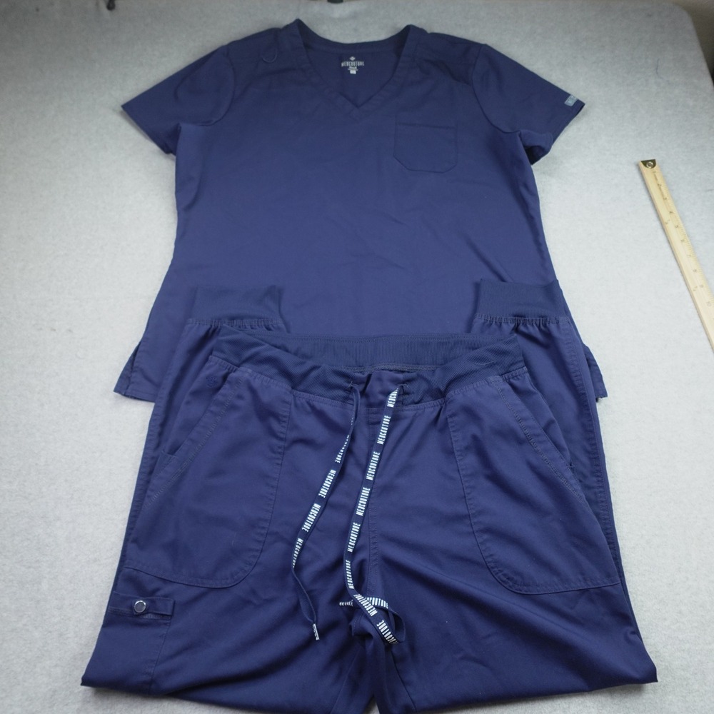 Med Couture Scrub Set Women XL Top L Pants Jogger Navy Blue Touch Performance